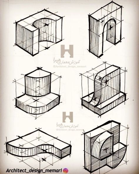 Construction Drawings Art, Isometric Drawing Architecture, 3d Perspective Drawing, Concept Architecture Ideas Sketch, Perspective Sketches, Industrial Drawing, Industrial Sketch, Sketch Perspective, Sketchbook Architecture