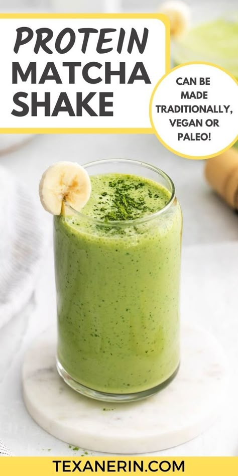 Matcha Protein Shake - Texanerin Baking Matcha Protein Shake, Protein Matcha, Matcha Shake, Vanilla Protein Shakes, Protein Shake Smoothie, Matcha Smoothie, Matcha Drink, Protein Smoothie Recipes, Matcha Recipe