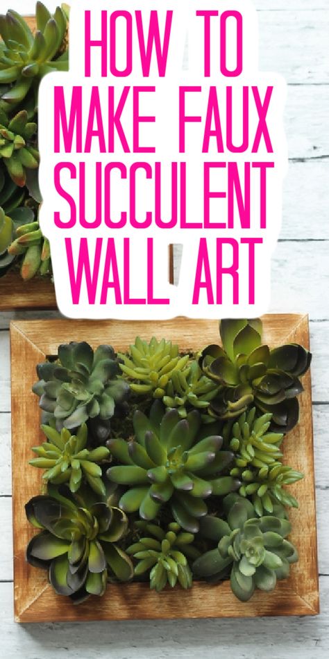 Grab some faux succulents and make this living wall art that is actually not alive at all! You will love how this looks in your home and the fact that you don't have to water it wt all as it is fake! #succulents #wallart #walldecor 3d Succulent Wall Art, Greenary Wall Art, Diy Faux Succulent Wall, Fake Succulents Decor Wall, Diy Succulent Wall Art, Moss Wall Hanging, Faux Plant Wall Bathroom, Diy Faux Living Wall, Bathroom Living Wall