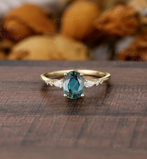 Teal Sapphire Wedding Rings, Engagement Ring Non Traditional, Sapphire Ring Vintage, Blue Green Sapphire Ring, Teal Sapphire Ring, Teal Sapphire Engagement Ring, Elopement Party, Engagement Ring Blue, Gold Ring Unique