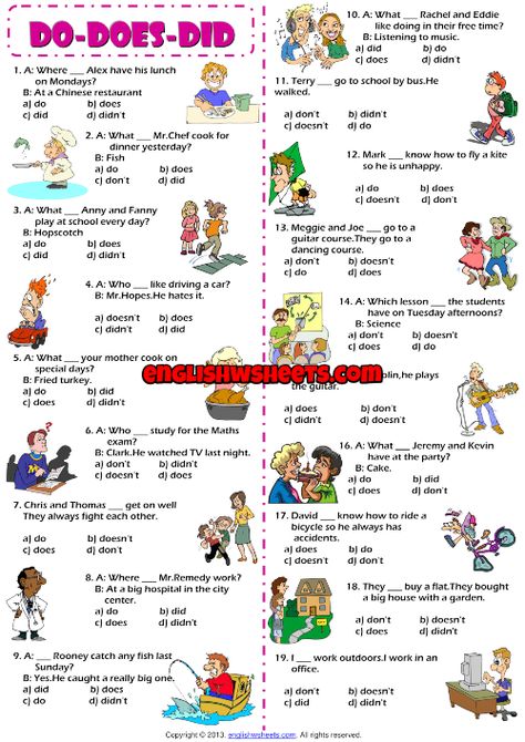 Auxiliary Verbs Do Does Did Multiple Choice ESL Exercise Do Does Worksheet, Auxiliary Verbs, English Conversation Learning, English Grammar Exercises, Cvc Words Kindergarten, Simple Past, Helping Verbs, English Grammar Rules, Esl Teaching Resources