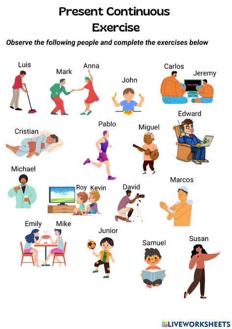 Exercise For Beginners, Present Progressive, Present Continuous, Printable Flash Cards, Presents For Friends, English Class, Interactive Activities, School Subjects, Video Lessons