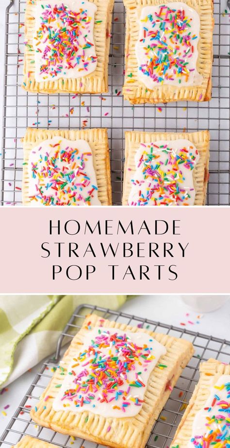 These homemade strawberry pop tarts are absolutely amazing. The dough is flaky and the fresh strawberry jam filling is the perfect addition to these pop tarts! Strawberry Poptart Recipe, Strawberry Poptarts, Pop Tart Filling, Strawberry Pop Tarts, Pop Tart Recipes, Pop Tart Crust Recipe, Homemade Strawberry Pop Tarts, Strawberry Poptart, Homemade Poptart