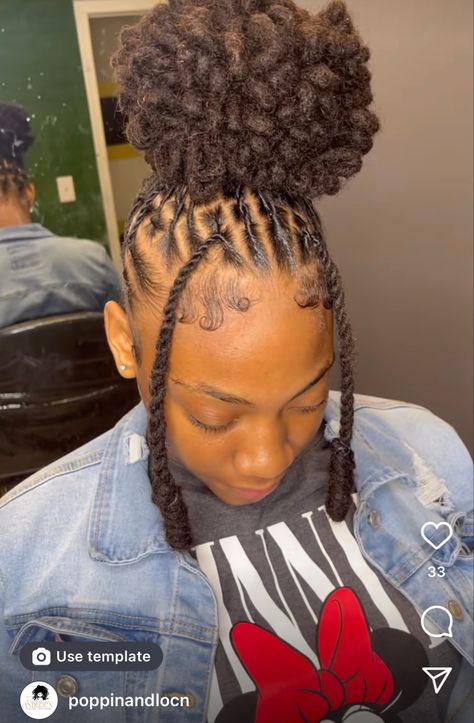 Two Buns With Locs, Dread Hairstyles With Weave, Cute Loc Updo Styles For Women, Cute Locks Hairstyles, Rass Hairstyles, Loc Pineapple Styles Black Women, Loc Bun Styles Black Women, Girl Dread Hairstyles, Cute Hairstyles For Dreads