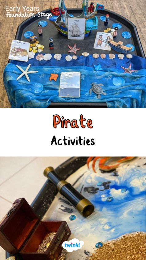 Click to find pirate activities and resources! Thanks to @flyingstart_molesey @nannycodes Pirate Themed Activities Eyfs, Pirate Eyfs Activities, Pirates Eyfs, Pirate Ks1 Ideas, Pirate Tuff Tray Eyfs, Pirate Activities For Kids, Pirate Messy Play, Early Years Pirate Activities, Pirate Provocation