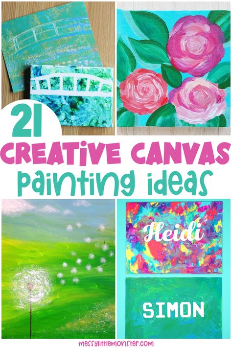 Canvas Projects For Kids, Preschool Canvas Art, Summer Painting Ideas For Kids, 6x8 Canvas Painting Ideas, Kindergarten Canvas Painting, Kids Paintings On Canvas, Easy Kids Canvas Painting Ideas, Canvas Kids Art Ideas, Easy Kids Painting Ideas On Canvas