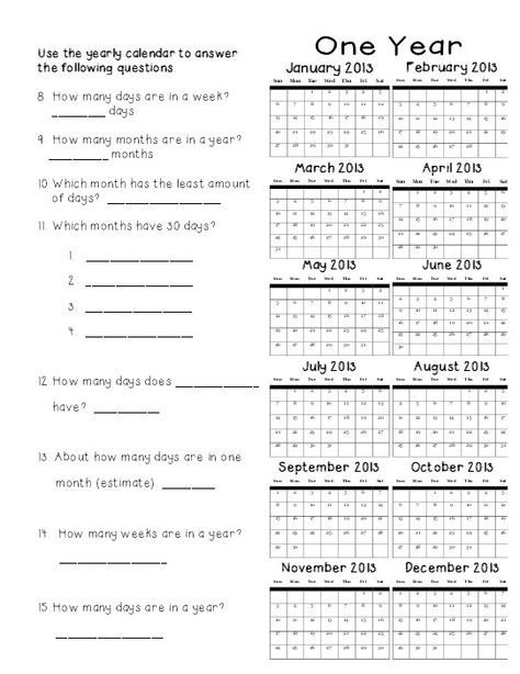 Calendar Practice for second graders!  Great yearly calendar practice and questions to help student understanding.  This is going to be a monthly activity in my class! 1st Grade Calendar, Calendar Skills, Calendar Worksheets, Ideas For The Classroom, College Math, Making Lemonade, Time Lessons, 1st Grade Activities, Calendar Activities