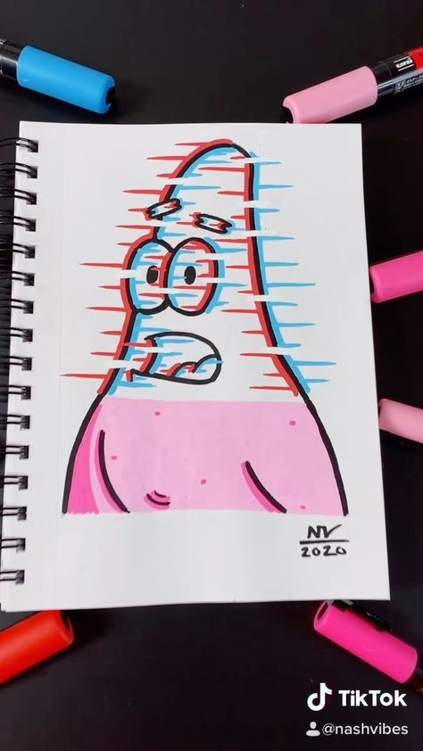 nashvibes_art on Instagram: [ Glitch Patrick🌟 ] New glitch painting! Decided to draw Patrick with his head glitching out! Hope you guys like it and enjoy the video!🙌🏼… Glitch Drawing Ideas, Glitch Painting, Glitch Art Painting, Patrick Drawing, Name Drawings, Spongebob Drawings, Drip Art, Posca Marker, Art Painting Tools