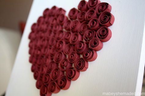 Quilled Heart Decor | Mabey She Made It #valentine #heart #quilling Heart Quilling, Quilled Heart, Heart Decor, Red Paper, Glue Crafts, Heart Cards, Valentine's Day Diy, Valentine Day Crafts, Heart Decorations