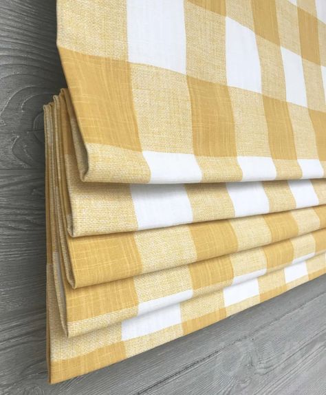 Kitchen Faux Roman Shade Valance Ideas Faux Roman Shade Valance, Roman Shade Valance, Diy Roman Shades, Faux Roman Shades, Flat Roman Shade, French Gray, Wide Windows, Buffalo Check Plaid, Premier Prints