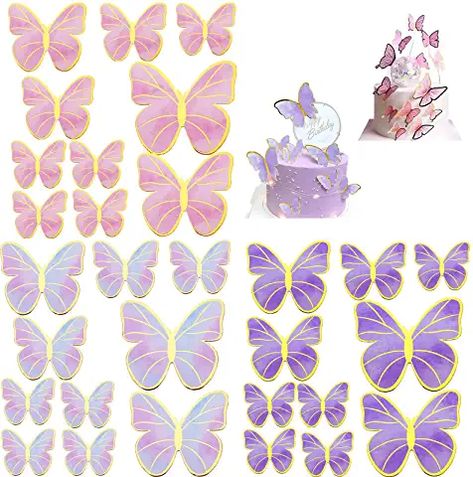 Amazon.com : edible butterflies Wall Butterflies, Purple Butterfly Cake, Butterfly Food, Butterfly Cupcake Toppers, Butterfly Birthday Cakes, Butterfly Cupcakes, Butterfly Cake Topper, Food Decorations, Butterfly Cake