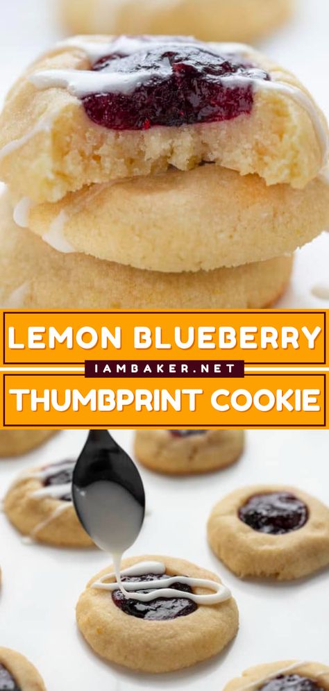 Easy Desserts To Impress, Lemon Blueberry Cookies, Thumbprint Cookie, Lemon Shortbread, Lemon Shortbread Cookies, Spring Dessert, Blueberry Cookies, Thumbprint Cookies Recipe, Midday Snack