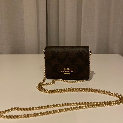 Coach, Brown/Black, tiny cross body bag. So cute! Coach Mini Sling Bag, Coach Mini Crossbody Bag, Mini Coach Bag, Cross Body Bag Aesthetic, Coach Mini Bag, Coach Cross Body Bag, Mini Sling Bag, Tiny Bag, Coach Crossbody Purse