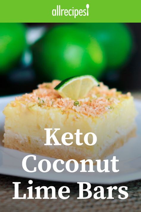 Coconut Lime Bars, Almond Flour Crust, Key Lime Desserts, Keto Cakes, Lime Desserts, Keto Dishes, Keto Bars, Keto Baking, Lime Bars