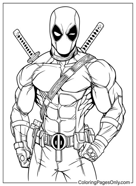 Deadpool Tattoo Stencil, Deadpool And Wolverine Coloring Pages, Coloring Pages For Boys Free Printable, Deadpool Outline, Marvel Coloring Pages Free Printable, Coloring Pages Marvel, Deadpool Coloring Pages, Deadpool Sketch, Boy Coloring Pages