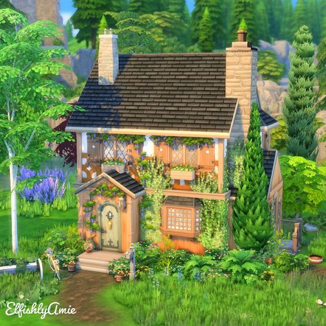 Small Sims Cottage, Small Cottage House Sims 4, Cottswald Cottages, Sims4 Small House, Sims 4 Tiny Cottage, Cottage 2 Story, Sims 4 Small Cottage, Sims4 Cottage House, The Sims 4 Cottage House