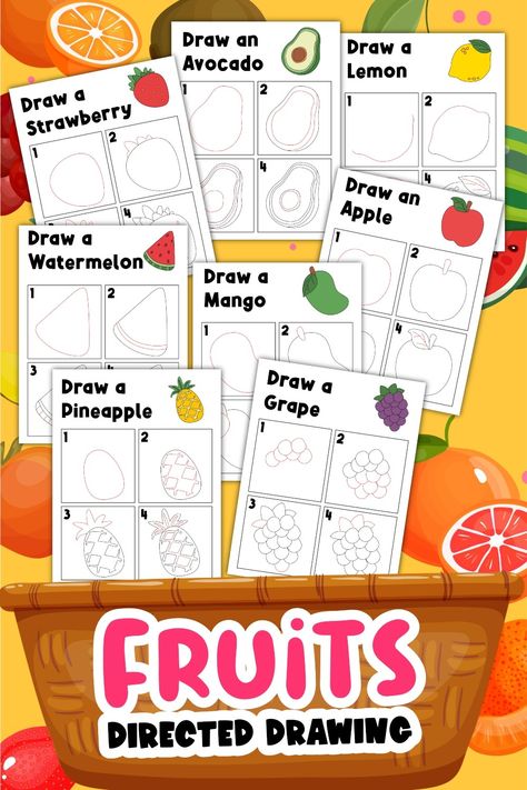 Free Fruit Directed Drawing Printable Fruit Activities For Preschool Crafts, Watermelon Drawing, Drawing Printable, Fruits Drawing, Free Preschool Worksheets, Free Printable Activities, Directed Drawing, Friend Crafts, Free Fruit