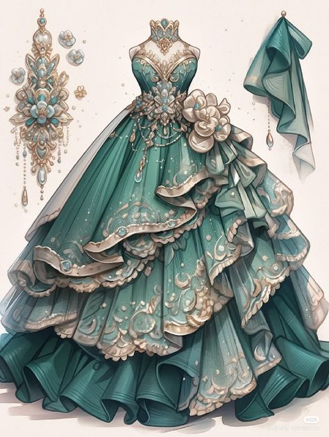 Digital Dress, Dreamy Gowns, Dress Illustration, Dress Design Drawing, Old Fashion Dresses, Fashion Drawing Dresses, Fantasy Dresses, Dress Design Sketches, Fashion Illustration Dresses