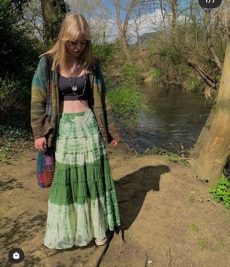 @thelittlebazaar Tie Dye Skirt Outfit, Tiered Maxi Skirt Outfit, The Little Bazaar, Green Maxi Skirt, Tie Dye Hippie, Green Tie Dye, Hippie Skirts, Maxi Skirt Outfits, Grunge Fairy