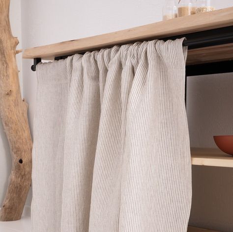 Curtain Cabinet Doors, Linen Curtains Kitchen, Curtain Kitchen, Powder Bathroom, Linen Curtain, Italian Meatballs, Eco Friendly Decor, Meatballs Recipe, Kitchen Cupboard