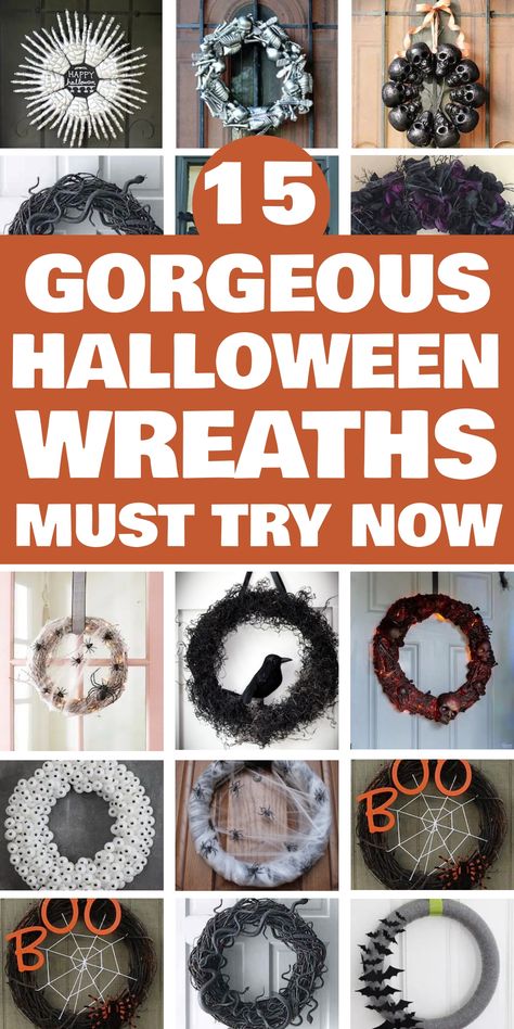 15 gorgeous Halloween wreaths to try now. Black Halloween Wreath Ideas, Holloween Wreaths Ideas, Homemade Halloween Wreaths, How To Make Halloween Wreaths, Simple Halloween Wreath, Halloween Grapevine Wreath Ideas, Halloween Door Wreaths Diy, Diy Halloween Wreath Ideas, How To Make A Halloween Wreath