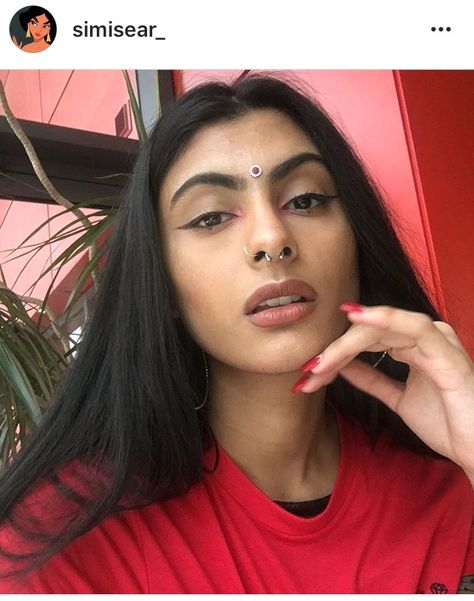 @Simisear_ simran Indian beauty long black hair Red Face, Septum Piercing, Brown Girl, Grunge Hair, Piercing Tattoo, Nose Piercing, Beauty Inspiration, Maquillaje De Ojos, Makeup Inspiration