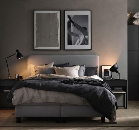 Bedroom Inspiration Grey, Mens Bedroom Decor, Black Bedroom Design, Black Bedroom Furniture, Mens Bedroom, Dekorasi Kamar Tidur, Black Bedroom, Grey Bedroom, Modern Bedroom Design