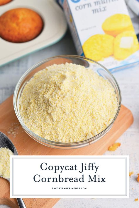 Copycat Jiffy Cornbread Muffin Mix is the perfect, sweet accompaniment to any meal. With just a few simple ingredients, you can make your very own mix.  #copycatcornbread #jiffymix www.savoryexperiments.com Copycat Jiffy Cornbread, Homemade Cornbread Mix, Jiffy Mix Recipes, Easy Homemade Cornbread, Cornbread Muffin, Baking Mix Recipes, Cornbread Recipe Sweet, Homemade Dry Mixes, Jiffy Cornbread Mix