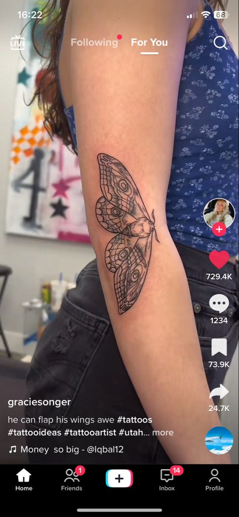 Moth Opening Arm Tattoo, Butterfly Tattoo Inside Elbow, Dragonfly Elbow Tattoo, Moth Tattoo Elbow Crease, Moth Arm Crease Tattoo, Moth Elbow Crease Tattoo, Moth Elbow Tattoo Open Close, Butterfly Tattoo Elbow Crease, Upper Elbow Tattoos For Women