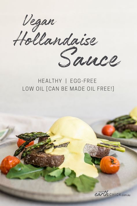 Healthy Egg-Free Hollandaise (Vegan Benedict Sauce) Eggless Hollandaise Sauce, Vegan Benedict, Healthy Hollandaise Sauce, Benedict Sauce, Vegan Hollandaise, Vegan Hollandaise Sauce, Easy Hollandaise, Fat Free Vegan, Healthy Eggs