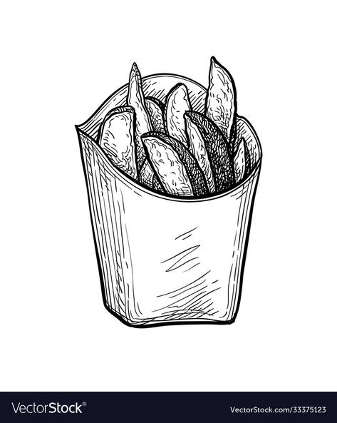 Hand Drawn Vector Illustrations, Potato Wedges, Hand Drawn Vector, Ink Sketch, Transparent Png, Retro Style, Png Images, Potato, White Background