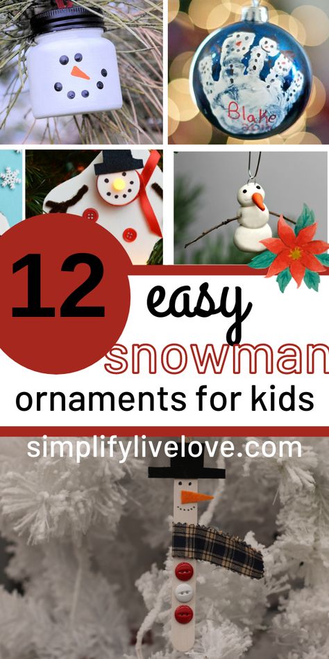 Craft Stick Snowman Ornament, Preschool Snowman Ornaments, Craft Stick Snowman, Snowman Tree Ornaments, Snowman Crafts For Kids To Make, Kids Diy Christmas Ornaments Easy Crafts, Snowman Projects For Kids, Homemade Snowman Ornaments, Easy Snowman Ornaments