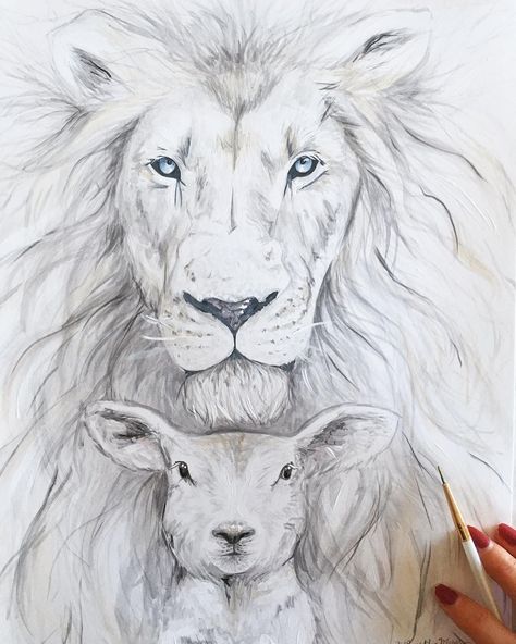 40.8k Followers, 1,048 Following, 561 Posts - See Instagram photos and videos from Katelyn Morse ☾ a r t i s t (@katejerryy) Lion And Lamb Art, Lamb Drawing, Lamb Tattoo, Lamb Art, Lion And The Lamb, Lion Lamb, Christian Drawings, Tattoo Lion, Worship Art