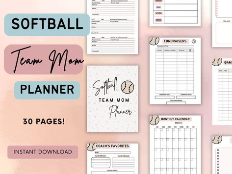 Softball Team Mom Organization, Team Mom Softball, Softball Team Mom, Softball Coach, Mom Planner, Planner Sheets, Team Mom, Softball Team, Softball Mom