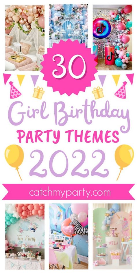 We are all itching to throw proper parties again, so to inspire everyone we've rounded up the most popular girl birthday party themes for 2022. See more party ideas and share yours at CatchMyParty.com Popular Party Themes 2023, Girl Birthday Party Themes, Girls 9th Birthday, 7th Birthday Party Ideas, Girls Birthday Party Themes, 5th Birthday Party Ideas, Search Party, Kids Themed Birthday Parties