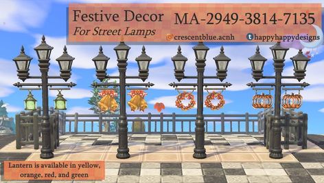 Animal Crossing Fall Codes, Acnh Halloween Code, Autumn Banner, Halloween Street, Halloween Lamps, Street Banners, Fall Lantern, Wreath Pumpkin, Christmas Lamp