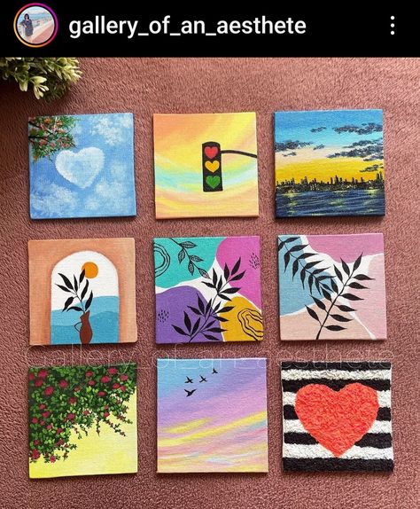 Square Coaster Painting Ideas, Small Square Canvas Painting Ideas, Square Canvas Painting Ideas, Square Canvas Painting, Cloud Painting Acrylic, Aesthetic Square, Painting Mood, Hard Drawings, Cute Images For Wallpaper