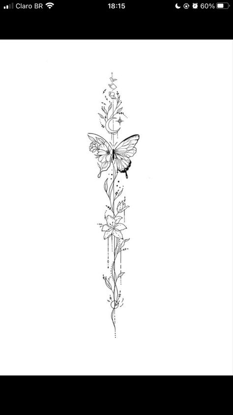 Dainty Floral Spine Tattoo, Borneo Tattoo, Bleach Shirt, Tattoo Themes, Butterfly Tattoos For Women, Small Pretty Tattoos, Spine Tattoos For Women, Butterfly Tattoos, Spine Tattoo