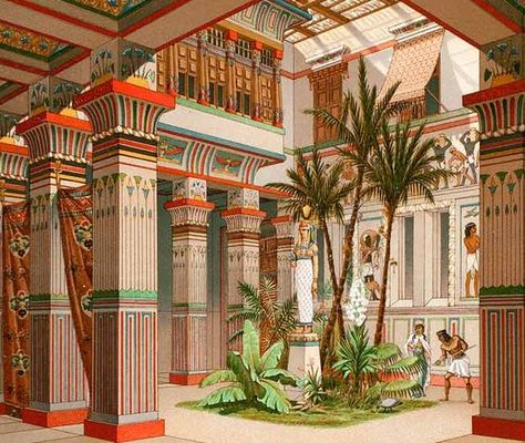 Again this relates to my previous post about courtyards and gardens. This is Ancient Egyptian Architecture from the 19th Dynasty. Egyptian Palace, Egyptian House, Egypt Costume, Knossos Palace, Egypt Style, Life In Ancient Egypt, Ancient Egyptian Architecture, Egyptian Architecture, Egypt Ancient