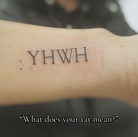 Yahweh Tattoo Fonts, Yah Weh Tattoo, Yehwah Tattoo, Yaweh Tattoos, Yahweh Tattoo, Yhwh Tattoo, Unique Christian Tattoos, Typographic Tattoo, Christian Tattoo Ideas