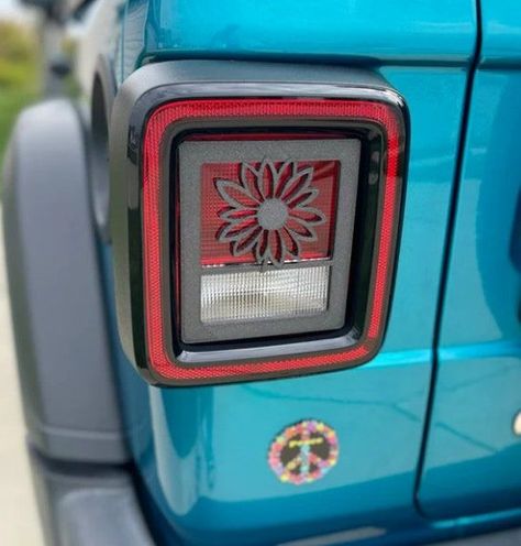 Sun Flower in 3D - Black for Jeep Wrangler JK/JKU/JL Rear Tail Light Covers (2019-2024) non Led Version) Sunflower hibiscus hawaii -  #Black #Covers #Flower #Hawaii #hibiscus #Jeep #JKJKUJL #LED #Light #Rear #Sun #Sunflower #Tail #Version #Wrangler Jeep Jku Accessories, Boho Jeep Accessories, Jeep Ideas Accessories, Cool Jeep Wrangler Accessories, Jeep Wrangler Aesthetic Wallpaper, Jeep Decorations Interior, Jeep Wrangler Accessories For Women, Sunflower Jeep, Jeep Wrangler Diy