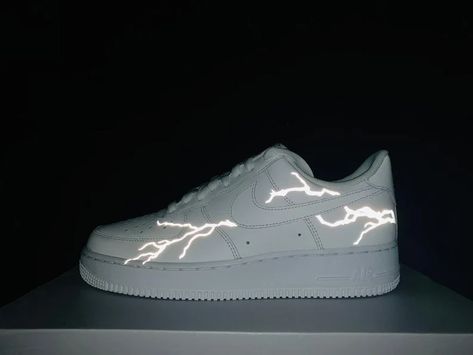 Reflective Lightning Custom Air Force 1 | Etsy Grey Lightning, Custom Nike Air Force 1, Custom Nike Air Force, Shoes Sneakers Jordans, Custom Air Force 1, Custom Nike, Sneakers Athletic, Custom Nikes, Nike Air Force Sneaker