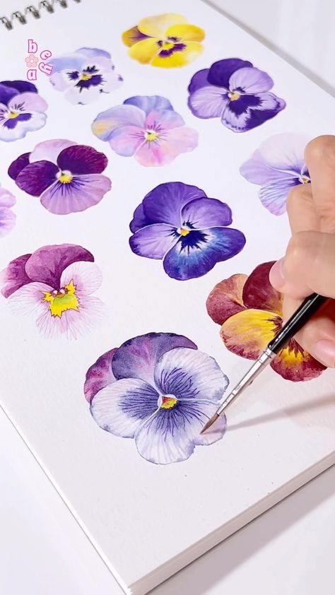 purple pansy 🍃💜🌳 watercolor •• | Instagram Pansy Watercolor, Pansies Art, Botanical Sketchbook, Learn Watercolor Painting, Watercolor Kit, Watercolor Tutorial, Drawing Flowers, Learn Watercolor, Purple Pansy