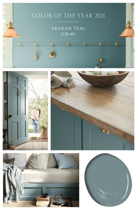 2021 Colors of the Year Aegean Teal, Interior Paint Colors, Paint Colors For Home, Room Paint, Ideas Living, Color Of The Year, Benjamin Moore, Wall Color, Home Fashion