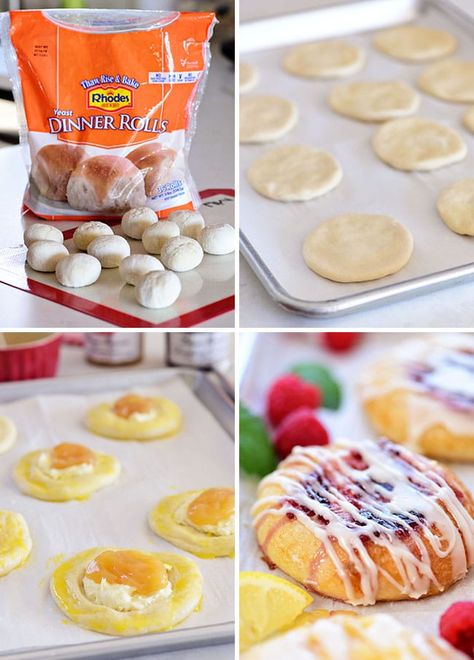 Easy Cheese Danish Recipe, Homemade Cheese Danish Recipe, Easy Cheese Danish, Rhodes Rolls Recipes, Rhodes Dinner Rolls, Cream Cheese Danish Recipe, Cheese Danish Recipe, Frozen Dinner Rolls, Danish Recipe