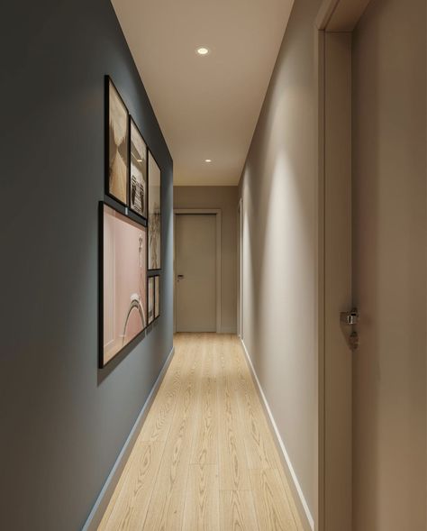 Corridor Painting Ideas, Corridor Color Walls, Long Hallway Accent Wall Ideas, Corridors Design Home, Corridor Wall Decor, Urban Furniture Design, Gray House Exterior, Corridor Design, Hallway Inspiration