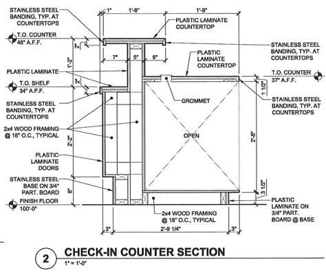 Cabinet with Raised Bar - Check in counter Bar Counter Detail Drawing, Check In Counter Design, Bar Detail Drawing, Counter Detail Drawing, Check In Counter, Counter Detail, Bar Section, Cabinet Detail, Furniture Details Drawing