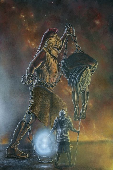 ...and [Morgoth’s] iron crown they beat into a collar for his neck, and his head was bowed upon his knees. ~ The Silmarillion, Chapter 24 (Tulkas Chaining Morgoth as Eönwë Holds the Iron Crown by Kip Rasmussen) Tulkas And Melkor, Kip Rasmussen, Tolkien Artwork, Iron Crown, Crown Art, Middle Earth Art, Tolkien Art, The Silmarillion, Earth Art