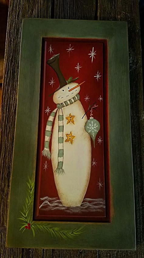 Primitive Snowmen Paintings, Primitive Christmas Paintings, Rustic Snowman Painting, Primitive Snowman Painting, Diy Christmas Canvas Art, Christmas Painting Crafts, Snowman Paintings, Diy Christmas Canvas, Painted Snowmen