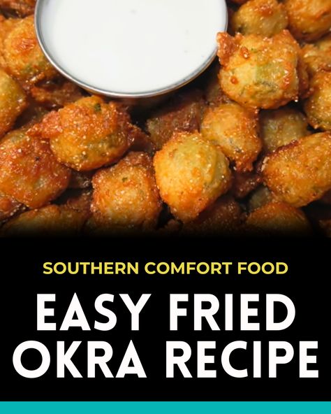 These deep-fried okra nuggets are super crispy, delicious, and not slimy at all! Learn how to make fried okra here. How To Make Fried Okra, Deep Fried Okra, Fried Frozen Okra, Easy Fried Okra, Okra And Tomato Recipe, Fried Okra Recipe, Okra Fries, Okra Recipe, Okra And Tomatoes